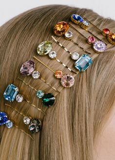 Jewels In Hair, Jeweled Hair Accessories, Jeweled Hair, Colorful Crystals, Luxury Hair Accessories, Jennifer Behr, Bobby Pin, Head Piece, Luxury Hair