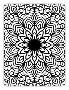 a black and white drawing of a flower with swirls in the center, on a white background