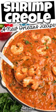 shrimp crepe with tomato sauce and parsley in a skillet on a table