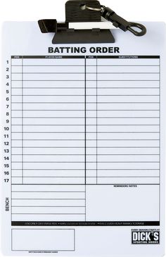 a clipboard with an order form attached to the front and back of it that says batting order