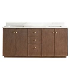 an image of a bathroom vanity with two sinks and marble counter top on white background