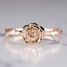 14k ROSE GOLD ROSE BLOSSOM RING FLOWER SOLITAIRE FLORAL BOTANICAL BRANCH VINE Engagement Ring Settings Round, Fairytale Romance, Vintage Engagement Ring Settings, Botanical Ring, Rose Blossom, Antique Engagement Rings Vintage, Ring Flower, Diamond Engagement Rings Vintage, Rose Ring