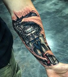 Robot Arm Tattoo, Mechanical Arm Tattoo, Tattoo Biomechanical, Tattoos Arm Mann, Tato Phoenix, Biomech Tattoo, Tato 3d, Biomechanical Tattoo Design, Robot Tattoo