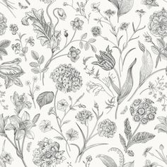 a drawing of flowers and leaves on a white background