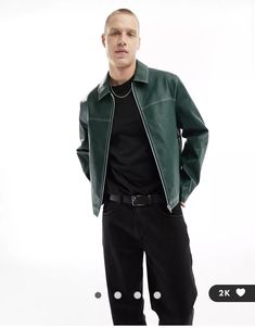 Green Leather Jacket Outfit, Green Leather Jacket, Leather Jacket Outfit, Design Jacket, Green Leather Jackets, Outfits Hombre, Harrington Jacket, Leather Jacket Outfits, Mens Fall