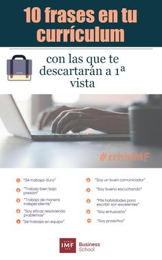 a flyer for a business event with a person typing on a laptop and the words 10 frases en tu curiccuum