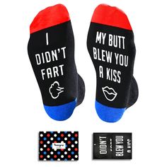 two pairs of socks that say i didn't fart