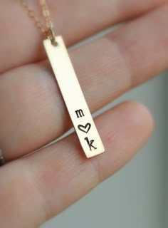 Couples Necklace, Seaglass Jewelry, Pendant Minimalist, Vertical Bar, Couple Necklaces, Gold Bar Necklace, Solitaire Necklaces, Necklace Heart, Monogram Necklace