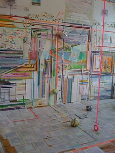 an image of a room that is being worked on with colored lines and pastel pencils