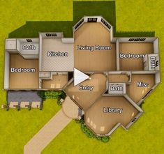 an aerial view of a house with lots of rooms and bathrooms on the first floor