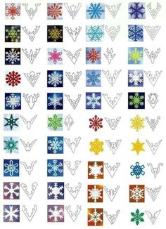 the snowflakes are all different colors and shapes