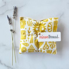 Organic Lavender Sachets in Kindred Fable Gold - Set of 2 – Minor Thread Potpourri Sachets, Drawer Sachets, Lisa Congdon, Lavender Pillows, Lavender Heart, Floral Textile, Natural Aromatherapy, Hemp Twine, Natural Linen Fabric