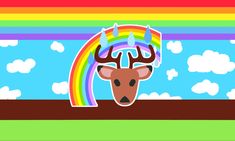 an image of a deer with a rainbow in the background and clouds on it's back