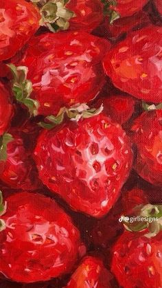 a painting of many red strawberries