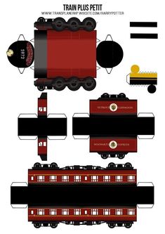 a paper model of a train that is red and black