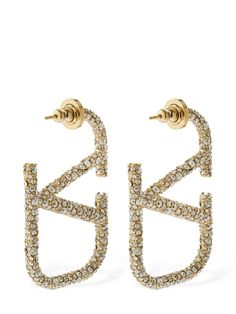 Length: 4.5cm. 18kt Gold plated brass . Crystal. Logo detail . Post back closure V Logo, Crystal Logo, Ski Accessories, Ring Watch, Earrings In Gold, Gold Crystal, Gold Drop Earrings, Bracelets And Charms, Charm Earrings