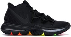 the nike zoom basketball shoe is shown in black and multi - colored neon lights on the sole