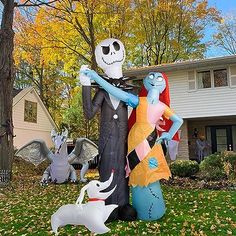 an inflatable statue of jack skellingy and his family