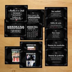 a bunch of black and white cards on a wooden table with the words in spanish