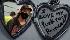 a couple of heart shaped mirrors with writing on them that say i love my punk rock prince