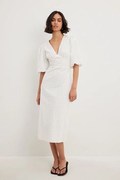 Anglaise Puff Sleeve Midi Dress White | NA-KD Puff Sleeve Midi Dress, White Midi, Pull Sweat, Future Fashion, Sleeve Midi Dress, Midi Dress With Sleeves, White Midi Dress, Na Kd, Puff Sleeves