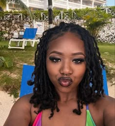 Blue Black Locs, Baddie With Locs, Unique Loc Styles Short, Layered Locs, Loc Sizes, Female Loc Styles, Braided Locs, Dreads Black Women