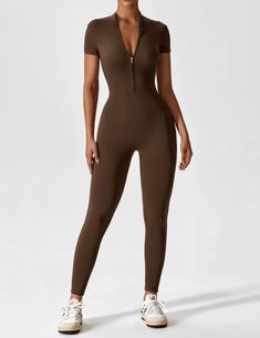 This long-sleeve jumpsuit is made of wear-resistant and non-deformable brocade ammonia cloud-feeling fabric with a four-way stretch structure that is skin-friendly, soft, and moisture-wicking to keep you dry. Half-zipper stand-up collar design, trimming the neckline, very easy to put on and take off. Extended cuffs are non-slip in all directions to protect your hands. One-piece slim fit, perfectly fits your body and shows off your beautiful curves. This jumpsuit is thick enough, opaque, and ver Zipper Jumpsuit, Short Sleeve Jumpsuits, Long Sleeve Jumpsuit, Jumpsuit With Sleeves, Beautiful Curves, Collar Designs, Gym Wear, Cinched Waist, Winter Sale