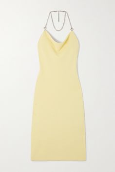 Turn heads this party season with Bottega Veneta's dress. Knitted in a buttery yellow shade, it has a cowl neckline and low back that adds to its sultry glamour. You can forgo a necklace thanks to the draped chain embellishment. Bottega Veneta Dress, Yellow Outfits, New York Outfits, Yellow Clothes, Valentino Dress, Dress Gallery, Ladies Tops, Cowl Neckline, Summer Color