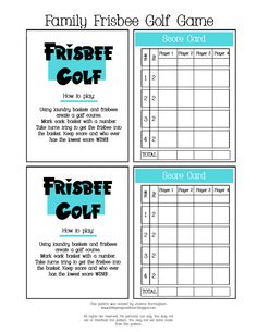 the family frisbee golf game is shown in three different colors and font options