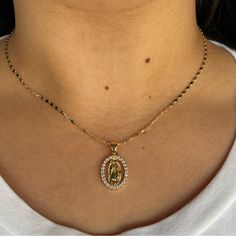 New! Beautiful Guadalupe Necklace 14k Gold Plated Cubic Zirconia 17inch Mexican Gold Necklace, Latina Jewelry, Mixed Chain Necklace, Chunky Gold Necklaces, Vintage Style Necklace, Crystal Statement Necklace, Blue Beaded Necklace, Pearl Jewelry Sets, Gold Name Necklace