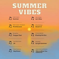 an advertisement for summer vibes with music notes on the front and side of it