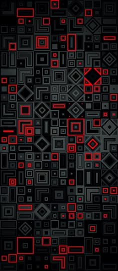 an abstract black and red background with squares, rectangles, and lines on it