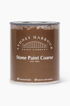 a can of stone paint with the words sydney harbour in white lettering on brown background