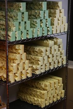 several stacks of soaps stacked on top of each other