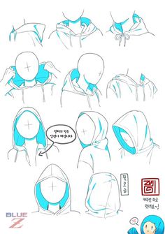 how to draw the head and shoulders of an anime character in different poses, with text below