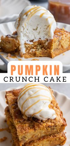 pumpkin crumb cake with ice cream on top