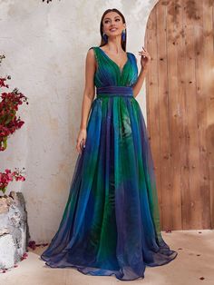 Blue Organza Dress, Blue Chiffon Maxi Dress, Mesh Party Dress, Blue Chiffon Dresses, Vacation Dresses Beach, Blue Organza, A Line Maxi Dress, A Line Evening Dress, Organza Dress