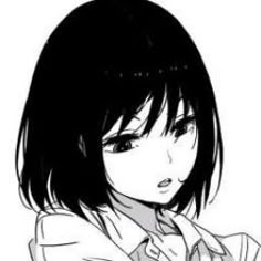 a black and white drawing of a girl with short hair wearing a shirt and tie