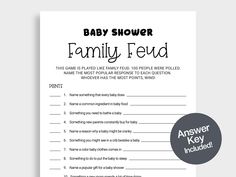 a baby shower game with the words family feed on it