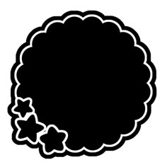 a black and white silhouette of an empty speech bubble with stars on the bottom,