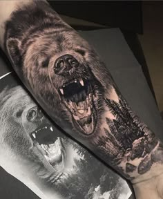 a man with a bear tattoo on his arm