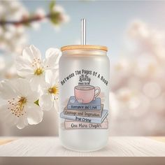 A gift for readers, book lovers and bookworms. Frosted 16oz Between the pages of a book Glass Can. This book lovers gift comes with a bamboo lid and a straw. Cream Soda, Gifts For Bookworms, Gifts For Readers, Glass Tumbler, Bridal Party Gifts, Book Lovers Gifts, Romance Books, Mother Day Gifts, Ideal Gift