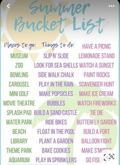 the summer bucket list is shown in purple and green