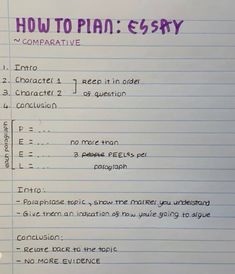 a piece of paper with writing on it that says how to plan an essy