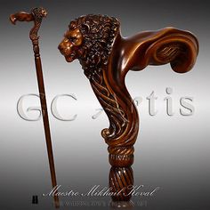 Super Ergonomic Handle form! Walking Stick Cane Staff Woodart Craft Lion Head Mens Bracelet Gold Jewelry, Mens Bracelet Gold, Handmade Walking Sticks, Workout Men, Wooden Canes, Country Attire, Wooden Walking Sticks, Walking Sticks And Canes, Canes & Walking Sticks