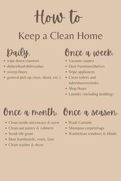 a clean home checklist with the words how to keep a clean home