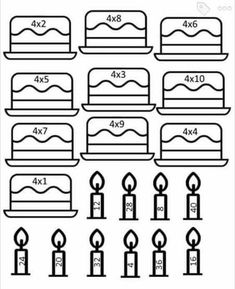 the cake and candles are divided into four equal pieces, each with different numbers on them