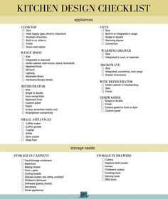 the kitchen design checklist is shown here