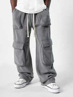 Washed Loose Fit Baggy Cargo Sweatpants Dark Grey    Knitted Fabric Plain Straight Leg Slight Stretch  Men Clothing, size features are:Bust: ,Length: ,Sleeve Length: Cargo Sweatpants, Baggy Sweatpants, Camo Cargo Pants, Printed Sleeveless Top, Clothing Mockup, Elegant Dresses Long, Dark Jeans, Cargo Pant, Men's Sweatpants