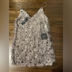 Nwt - Lulus Mini Dress. Silver Sequins And Feather-Like Fabric. Size Medium. Dress Silver, Lulus Dresses, Lulu Dresses, Silver Sequin, Colorful Dresses, Mini Dress, Size Medium, Womens Dresses, Fast Delivery